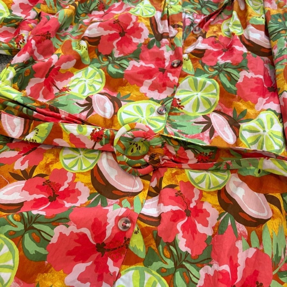Dress Forum Maxi Shirt Dress Womens M Orange Green Tropical Resortwear Vacation - Picture 3 of 10